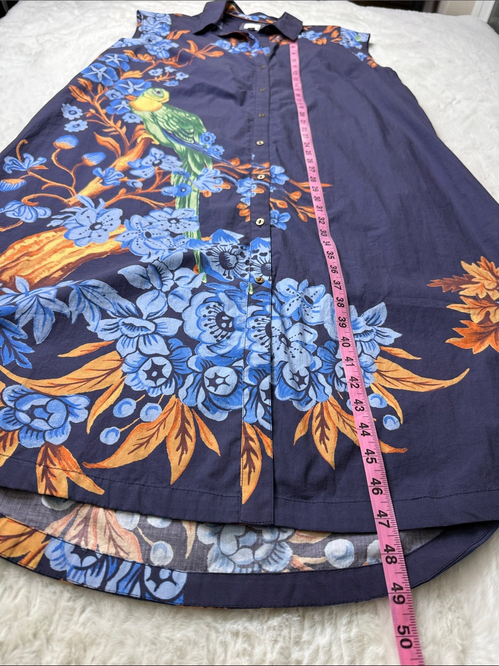 Anthropologie Maeve The Lillian Button Up Midi Dress 1X Blue Bird Parrot Print - Picture 14 of 17